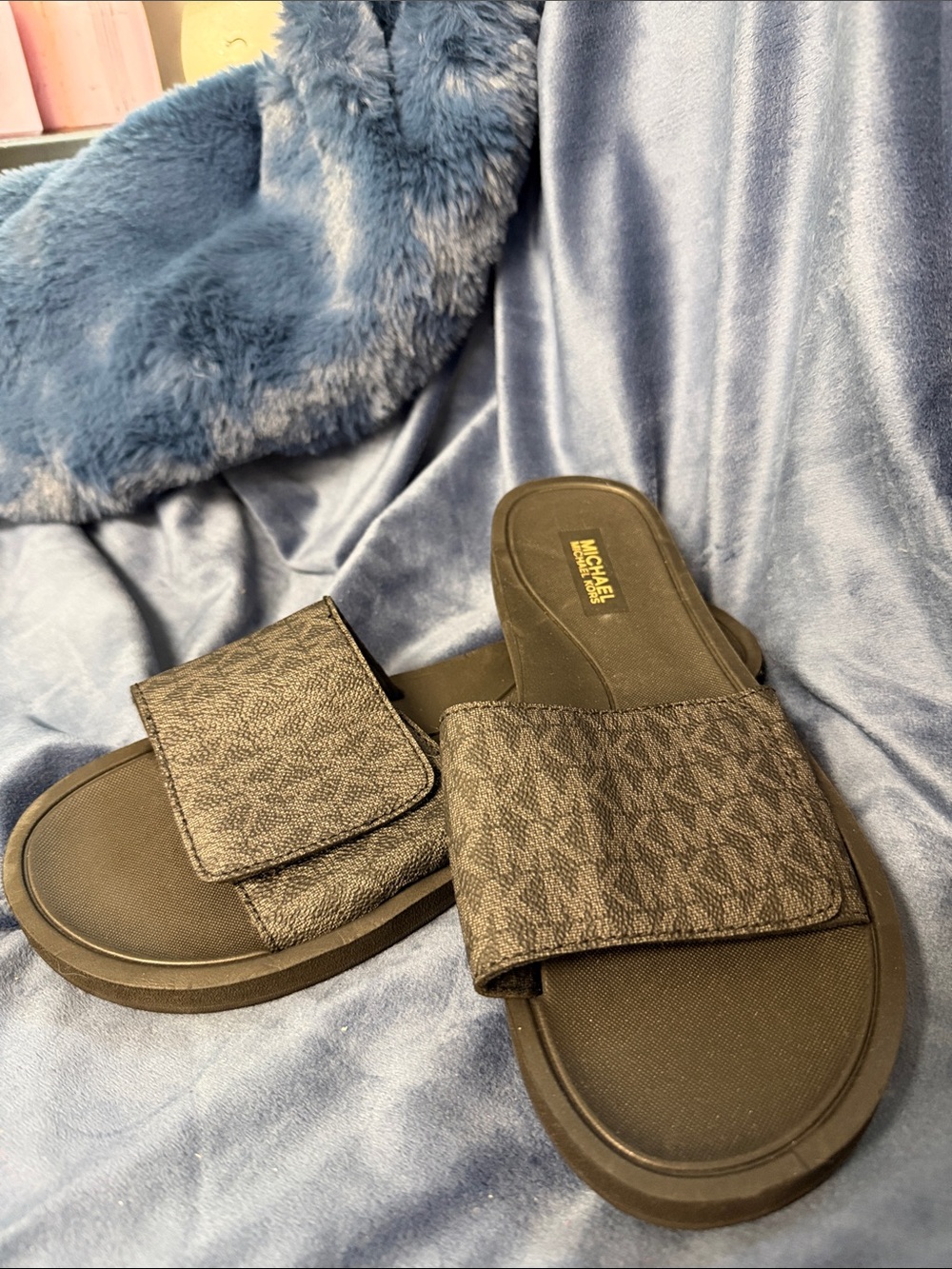 Michael Kors Black Monogram Slide Sandals New!